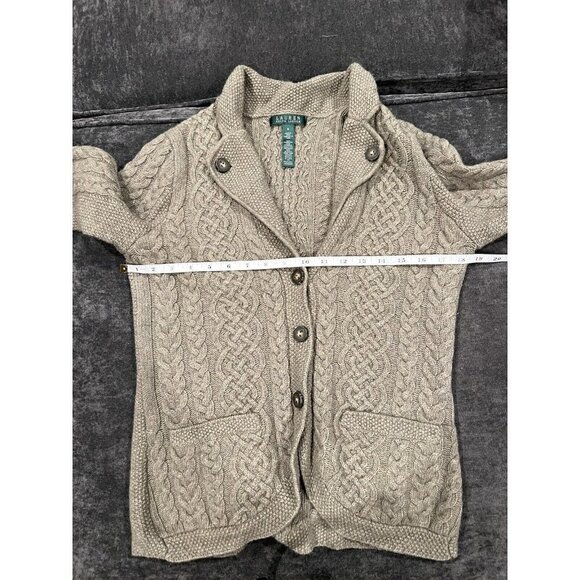 Lauren Ralph Lauren M Wool Angora Sweater Cardigan Cable Knit Green Blazer - Picture 5 of 5